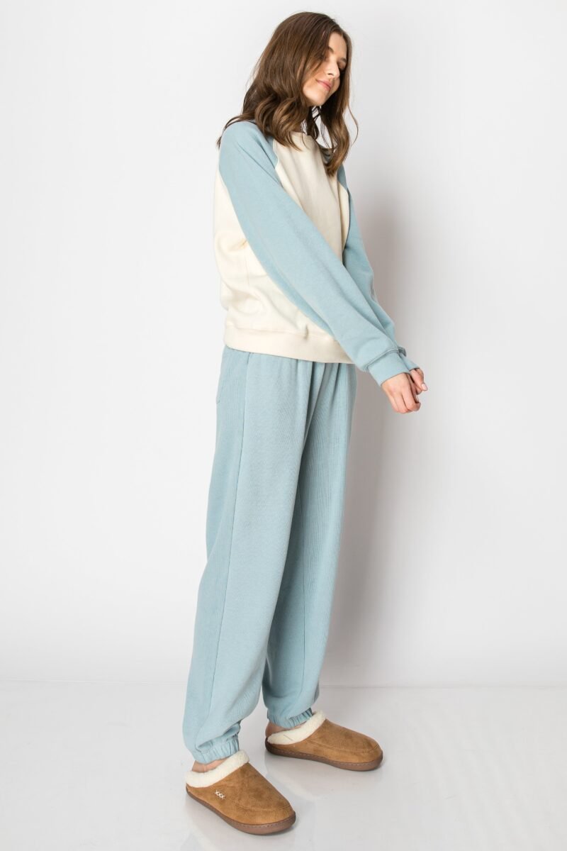 Color Block Raglan Sleeve Brushed Cotton PANT SET