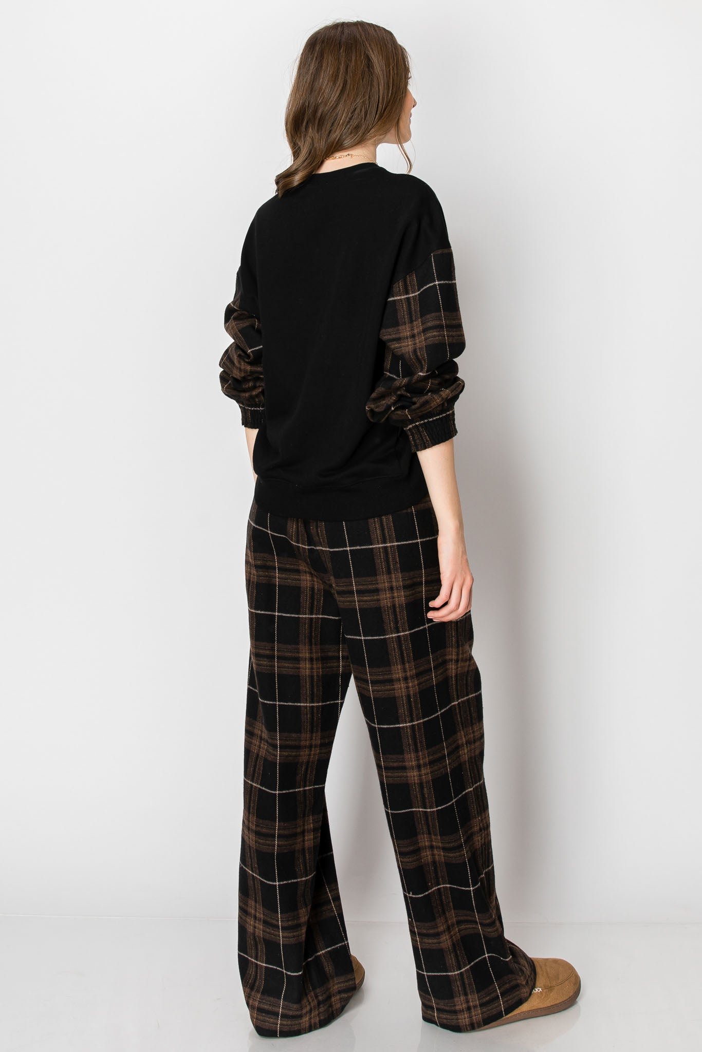Flannel Plaid Pullover Wide Leg PANTS SET