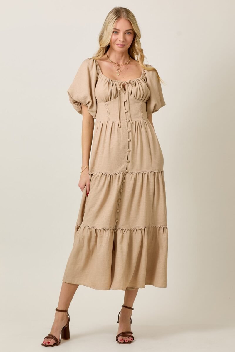Tiered Bubble Sleeve Midi Dress
