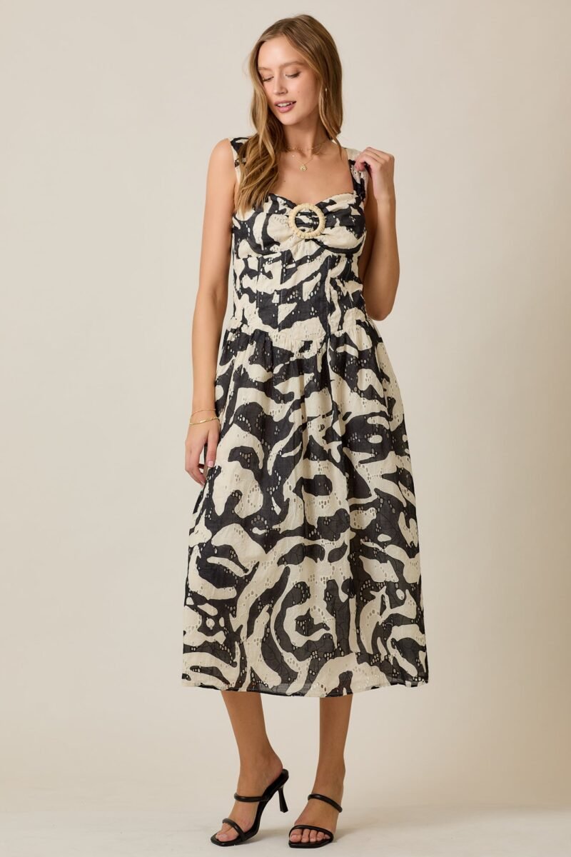 Abstract Eyelet Ring Detail Summer Midi Dress