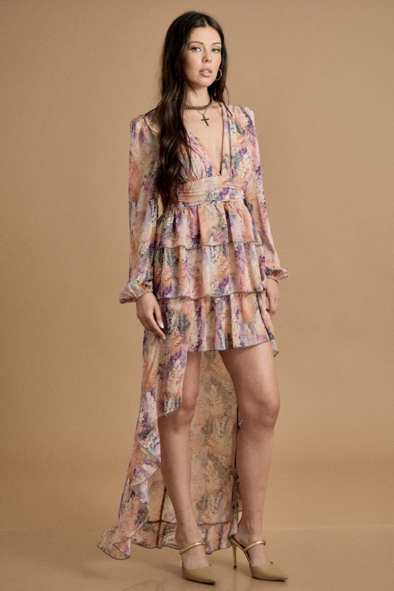 Fall Ruffle High Low Chiffon Dress