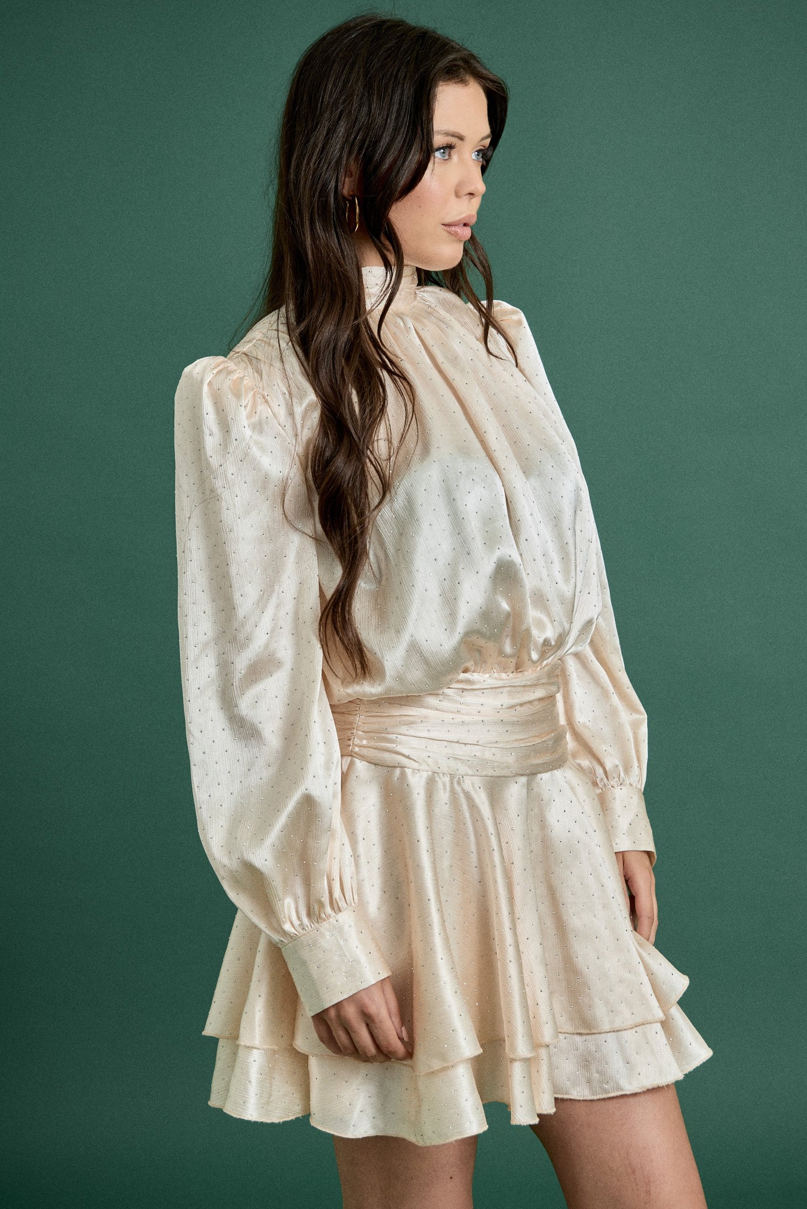 Holiday Satin Ruffle Mini Dress