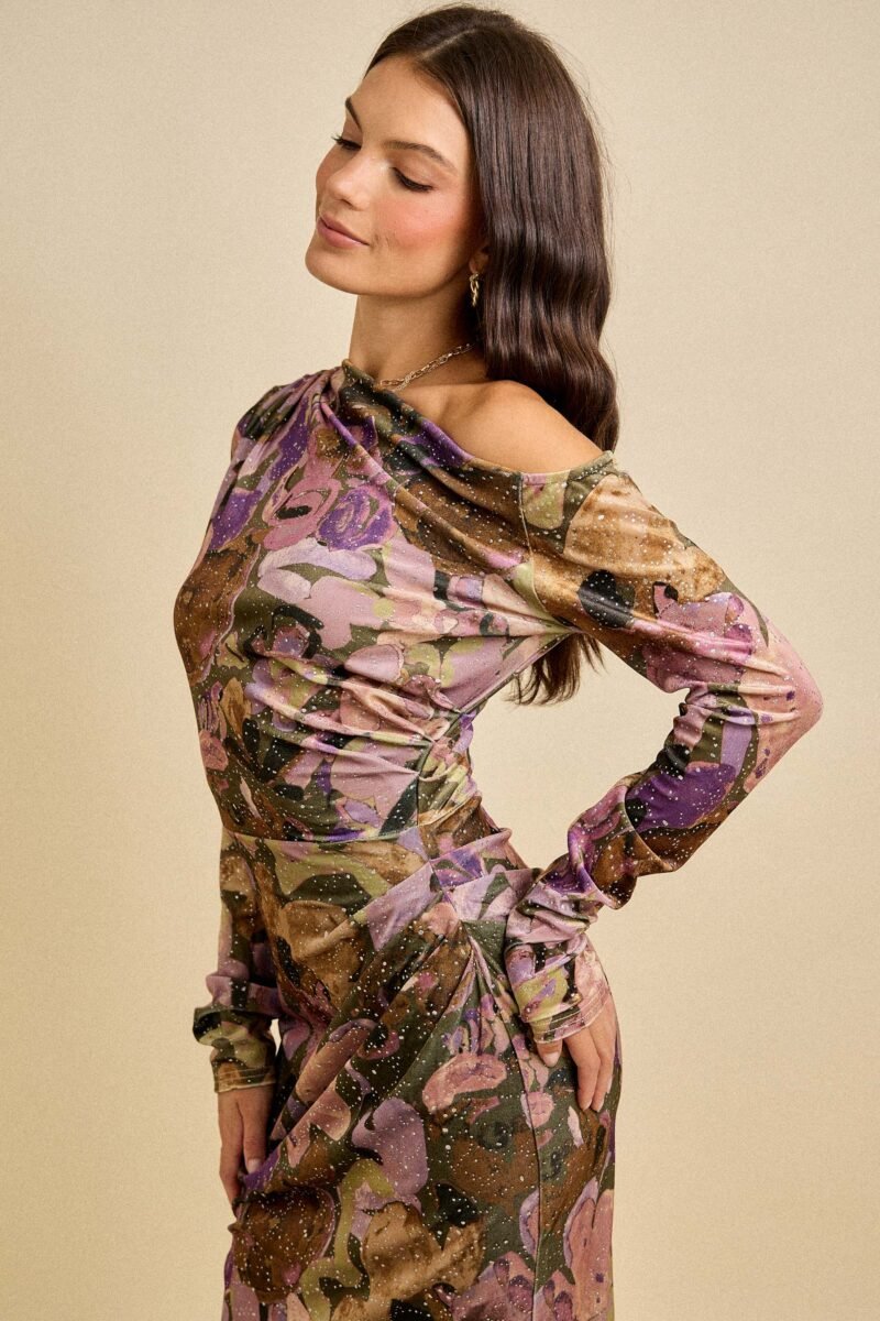 One Shoulder Velvet Glitter Holiday Maxi Dress