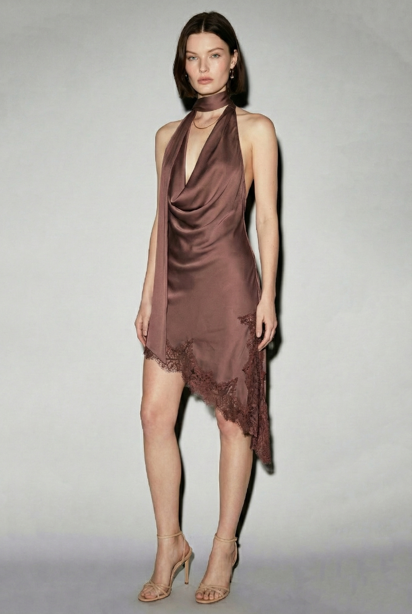 Satin Lace Trim Scarf Dress