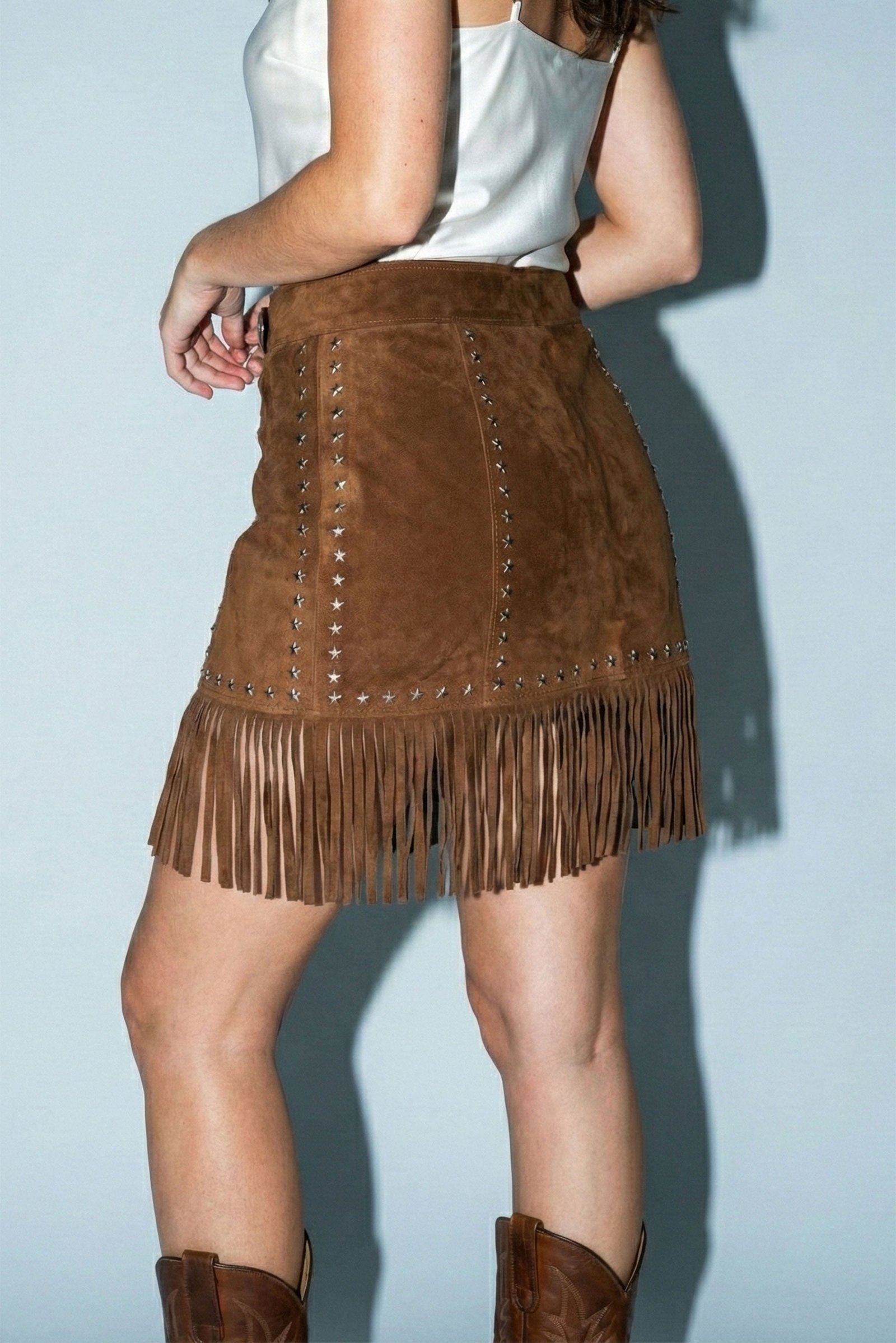 4th of July Suede Star Fringe Mini Skirt