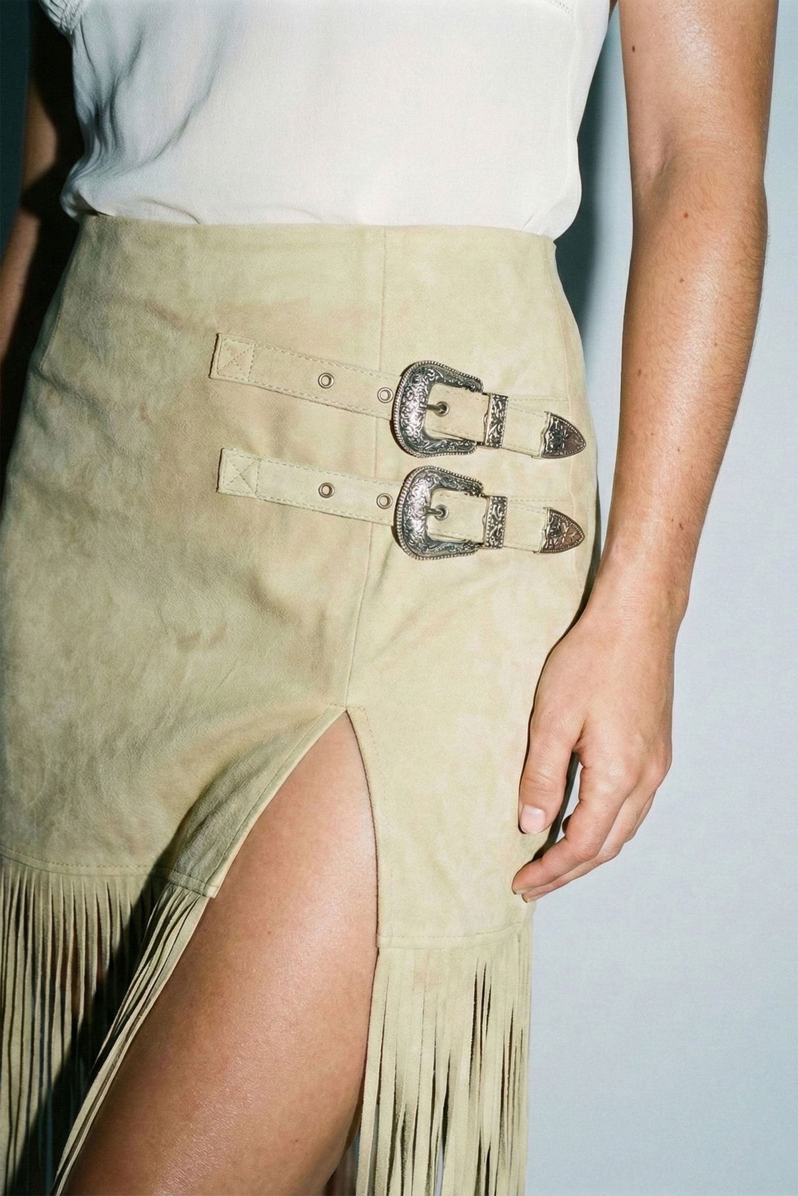 4th of July Suede Fringe Buckle Skirt
