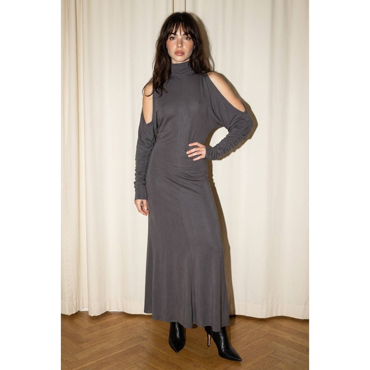 Cold-Shoulder Scarf-Tie Maxi Dress