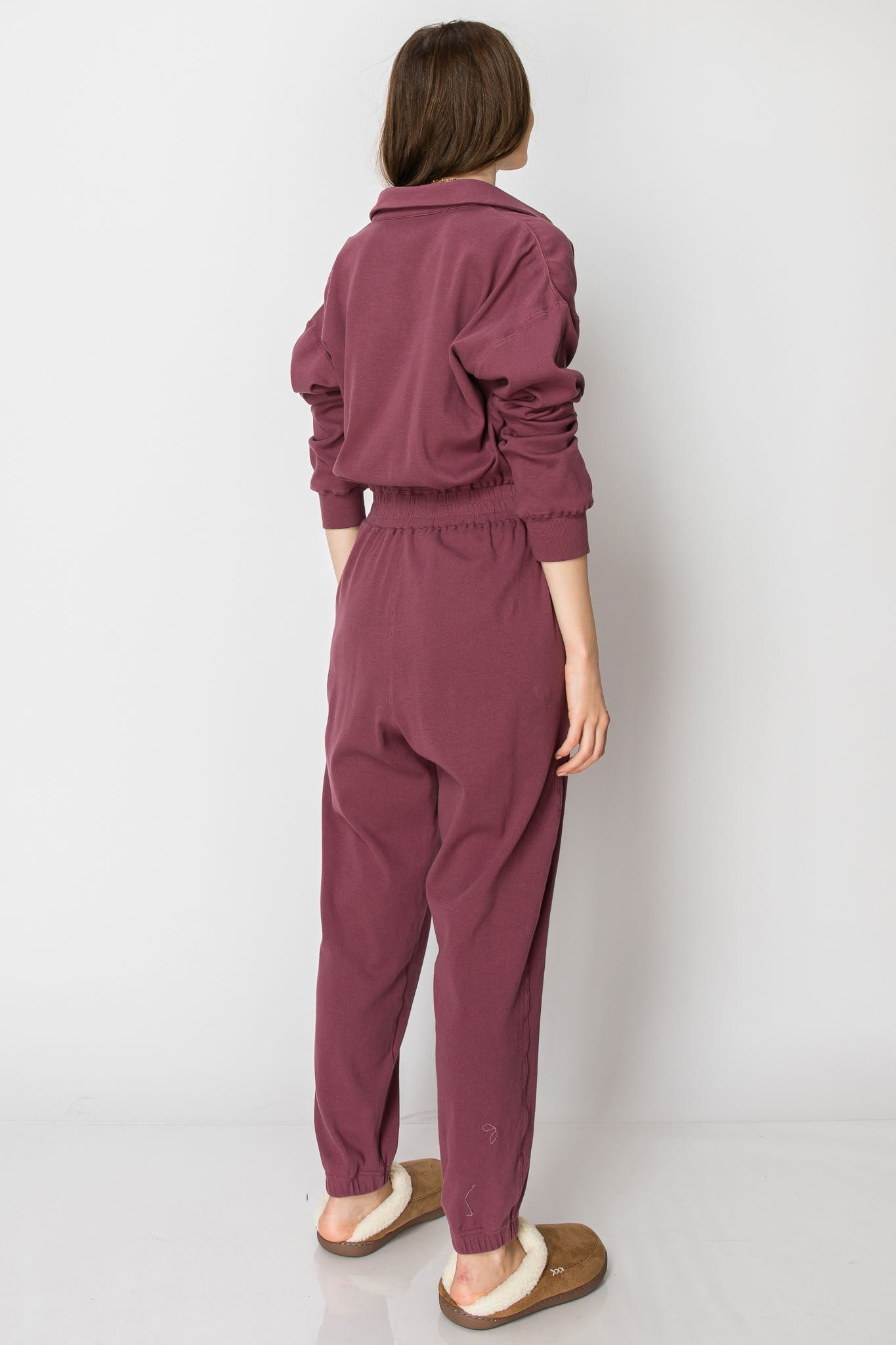 Long Sleeve Cotton Ribbed Collared JUMPSUIT