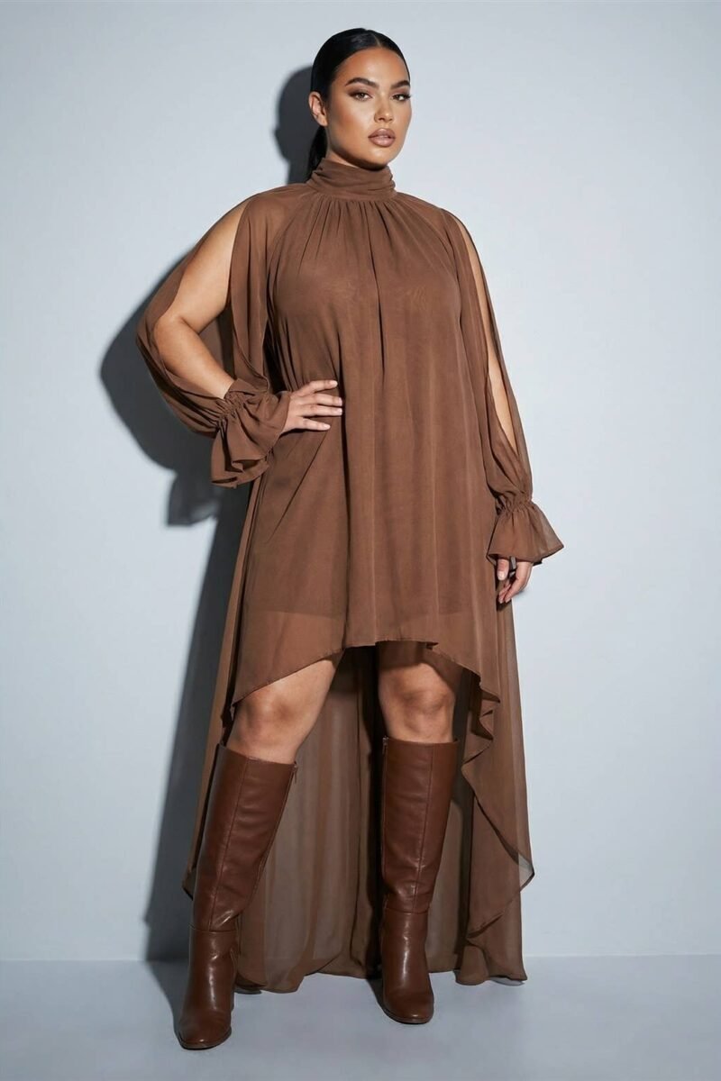 PLUS High-Low Halter Maxi Dress