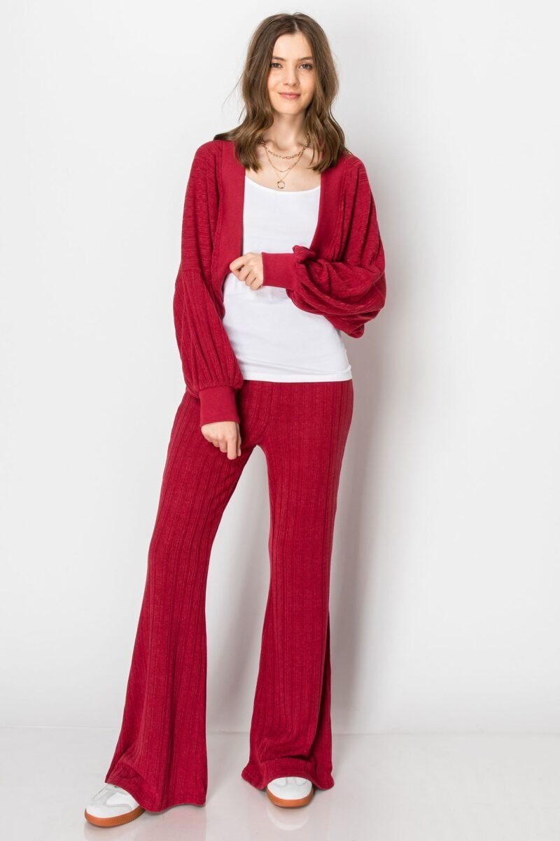 Heavy Textured Rib Shrug Cardigan PANT SET