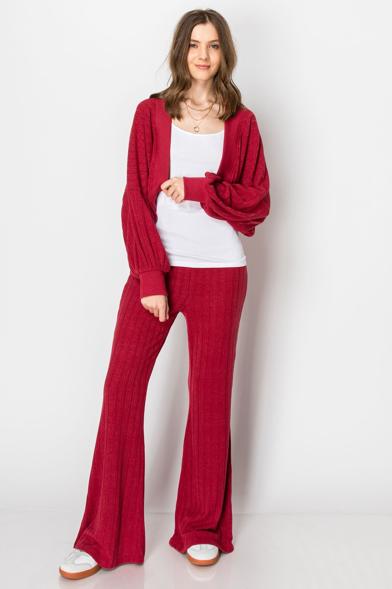 Heavy Textured Rib Shrug Cardigan PANT SET