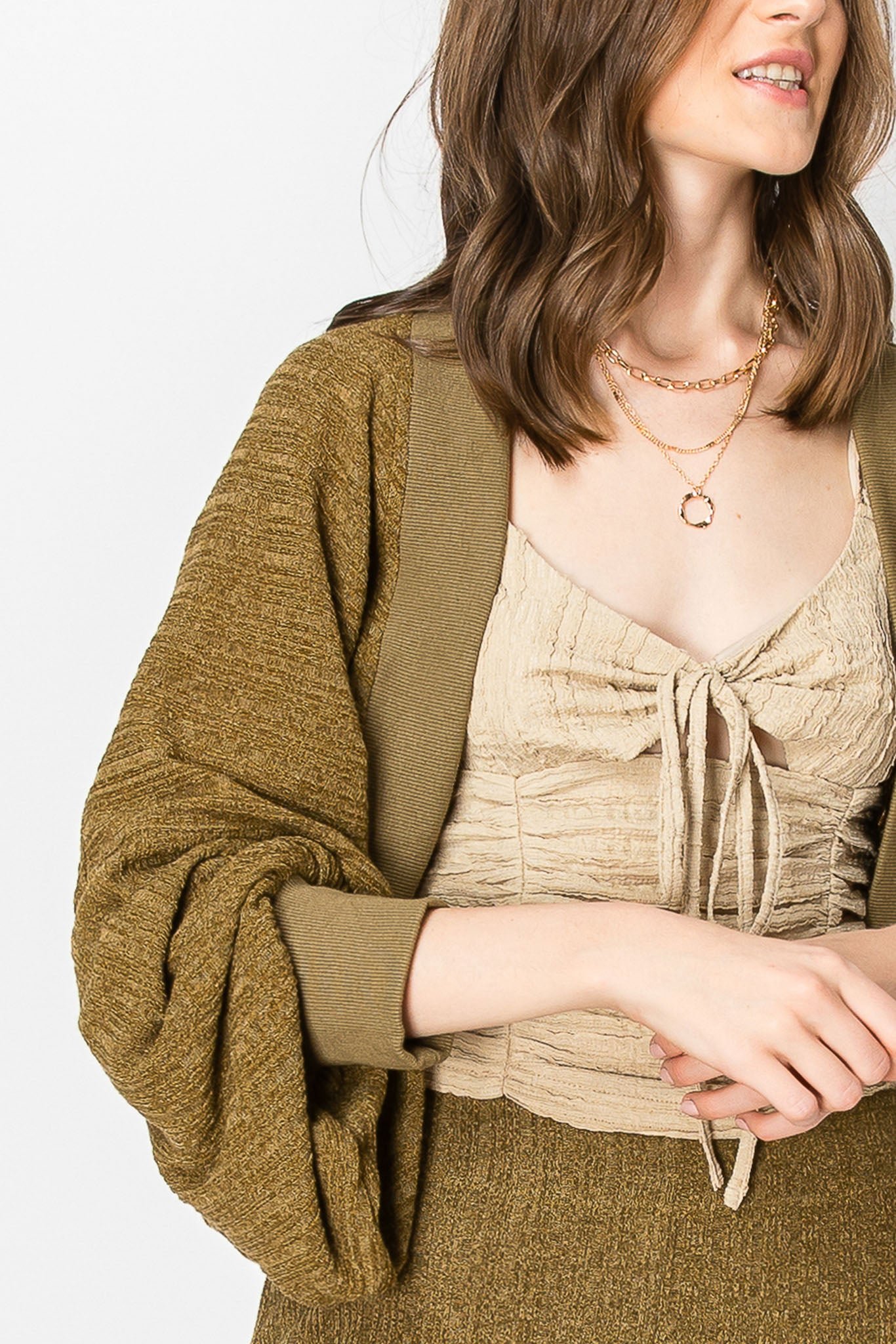 Heavy Textured Rib Shrug Cardigan PANT SET