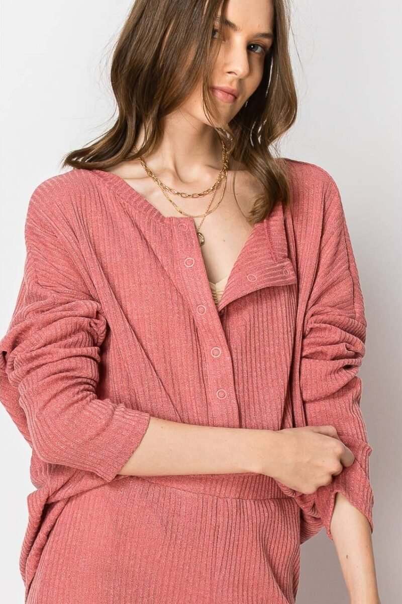 Ribbed Sweater Knit Snap Button PANT SET