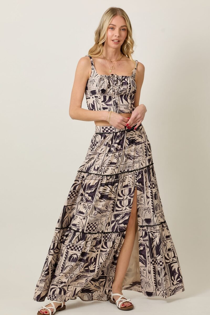 Tribal Print Summer Set with Cami Ruched Top & Tiered Skirt