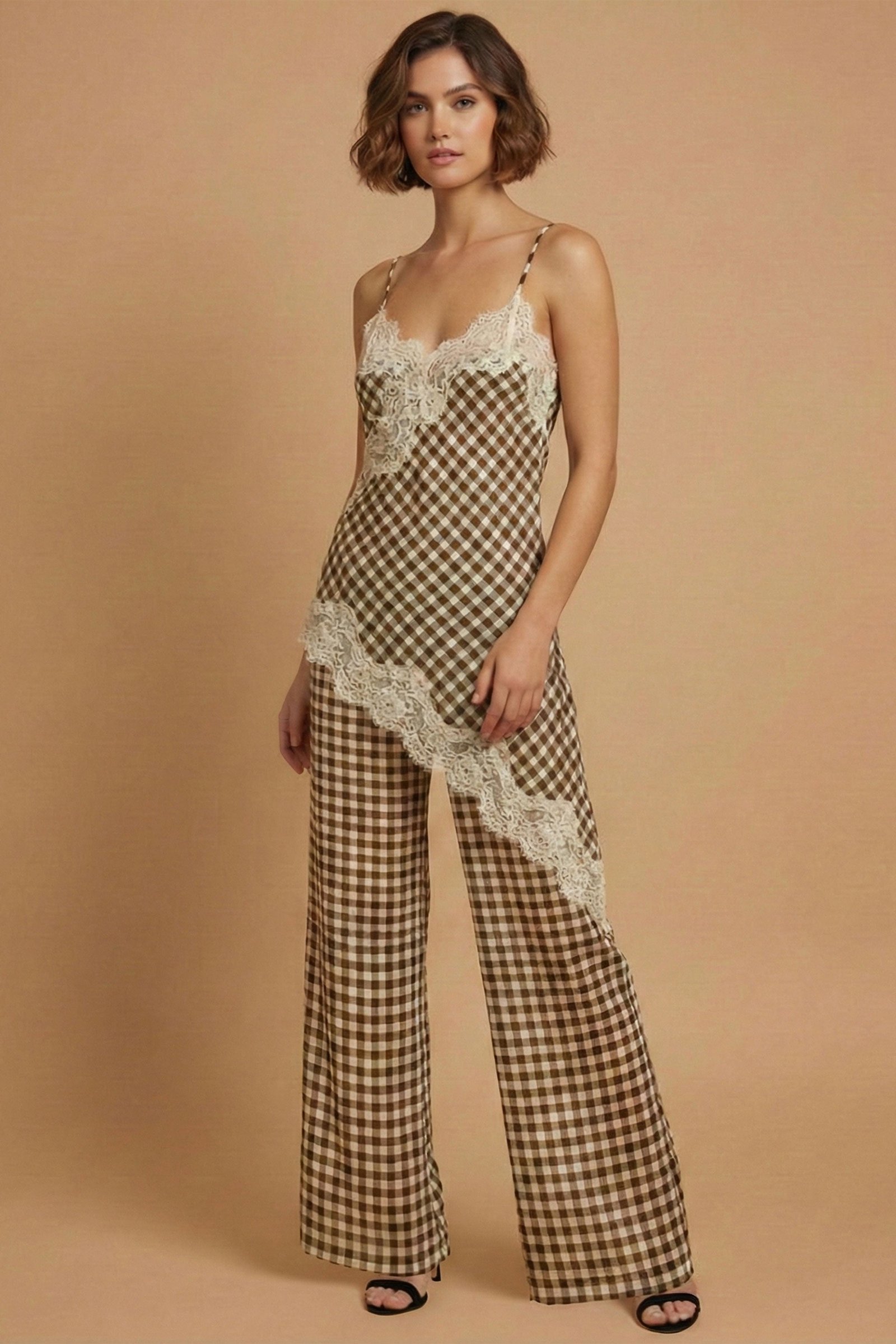 Spring Gingham Lace Trim Set