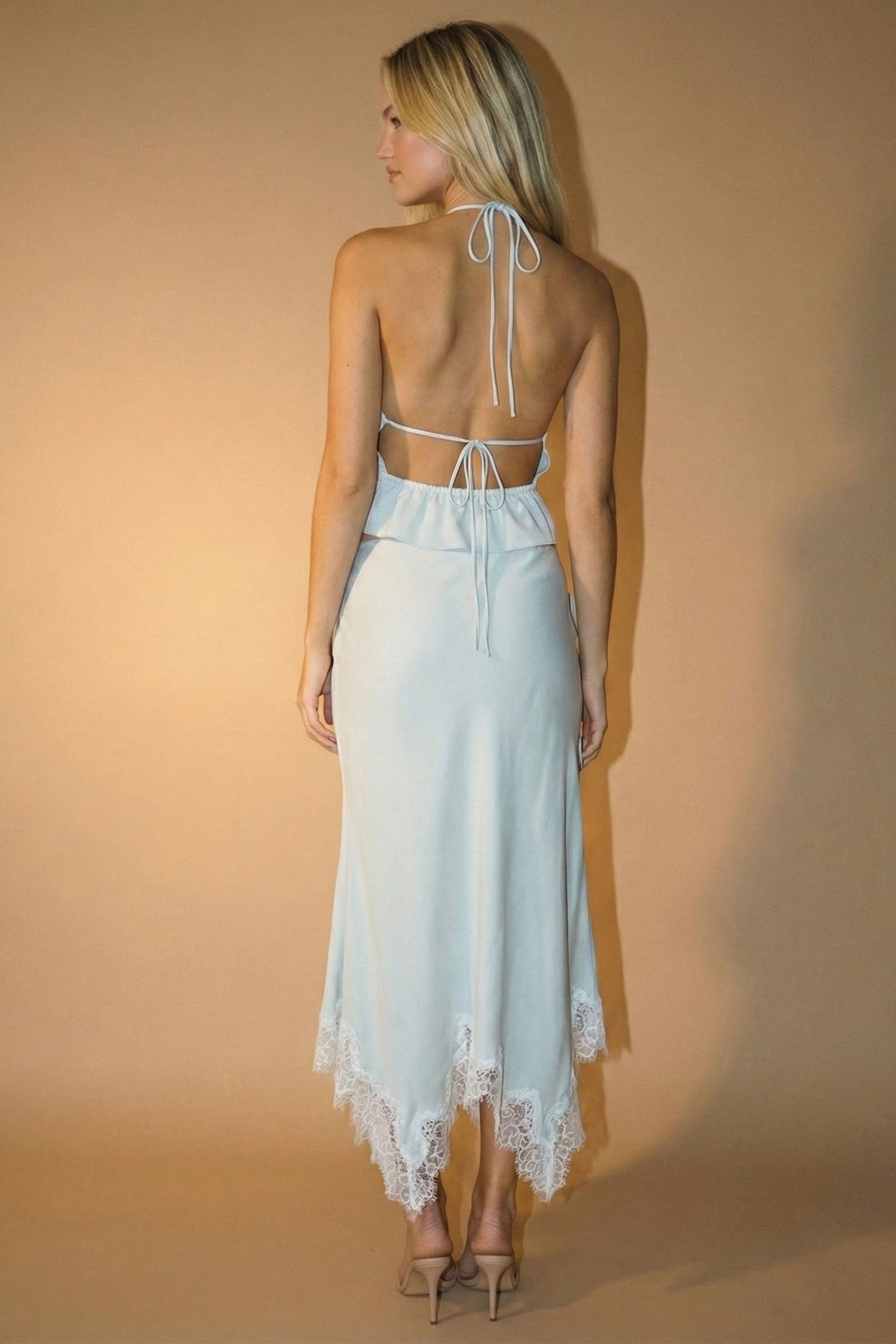 Lace Hem Halter Top and Skirt Set