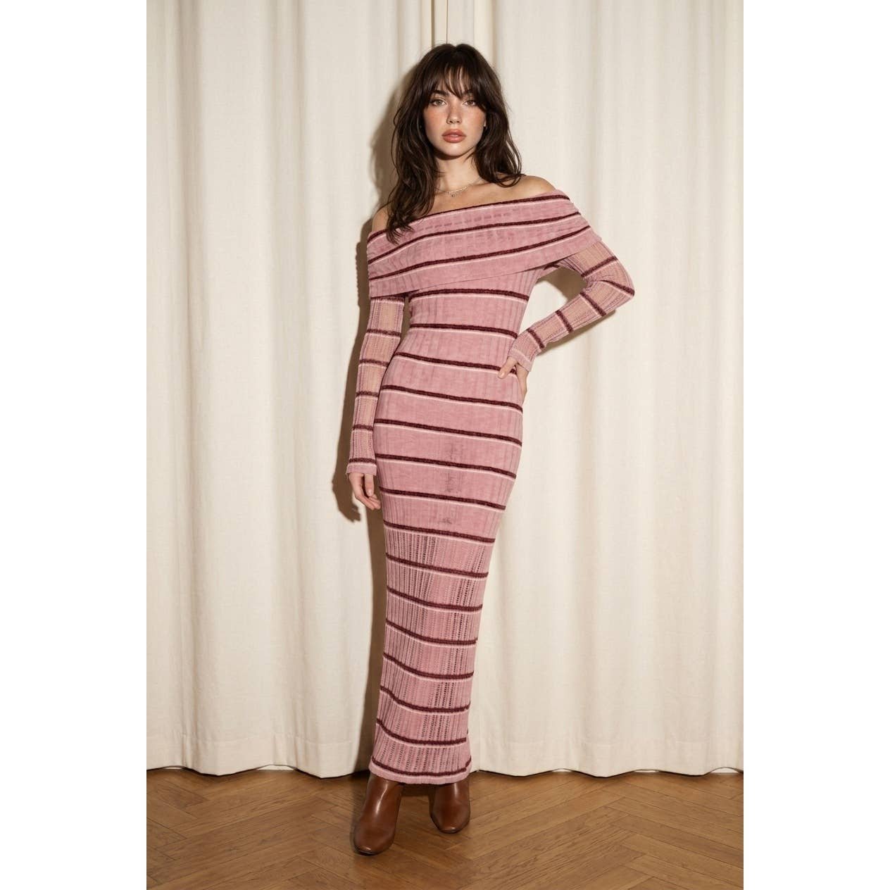 Striped Off-the-Shoulder Maxi Dress