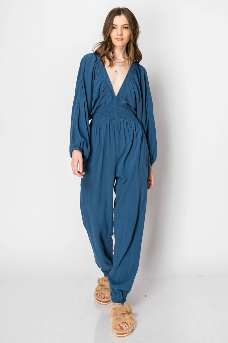 Dolman Sleeve Deep V-neck JUMPSUIT with Pockets