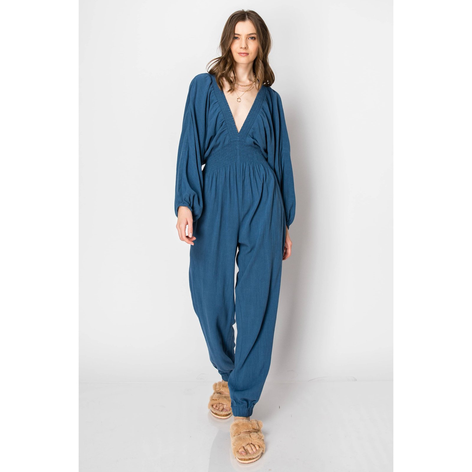Dolman Sleeve Deep V-neck JUMPSUIT with Pockets