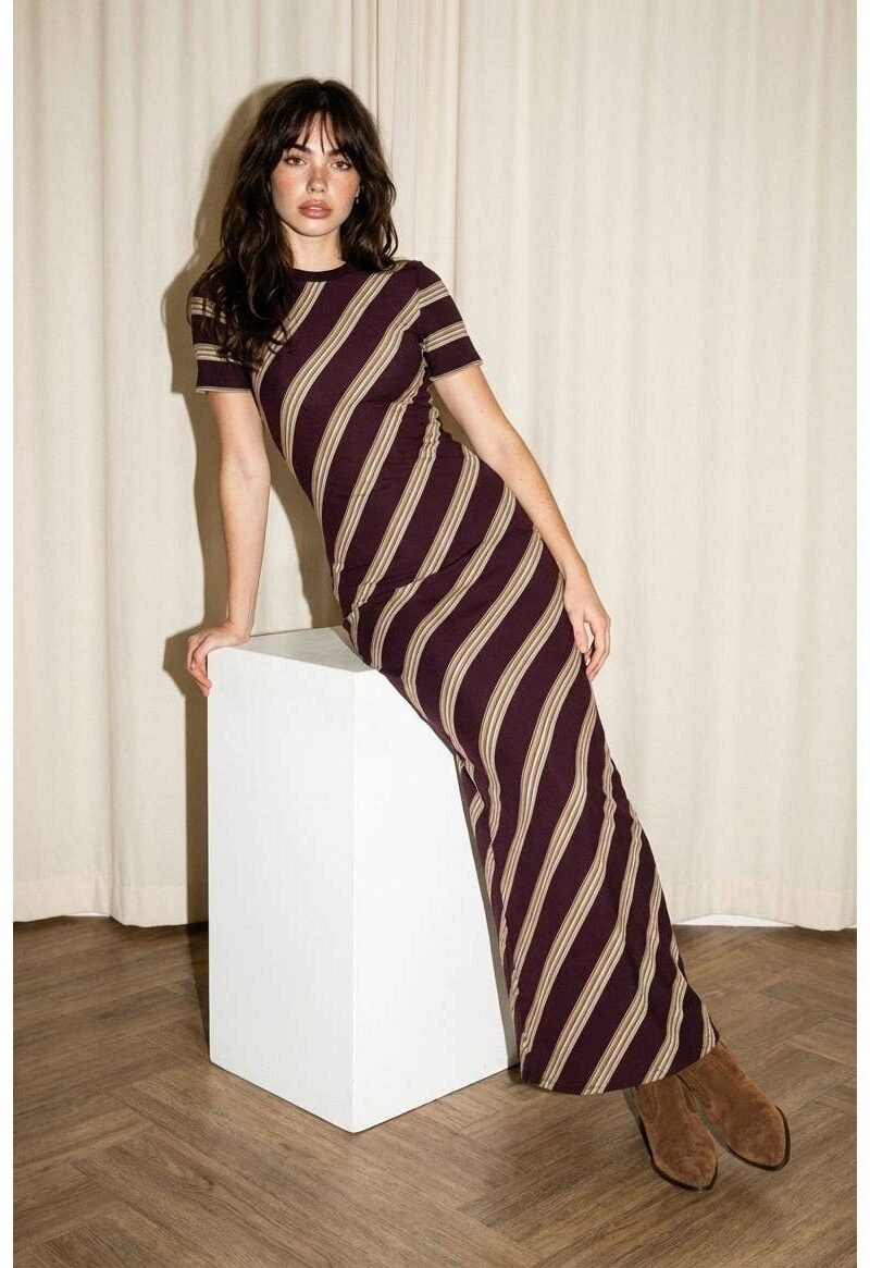 Multi-Stripe Keyhole Maxi Dress