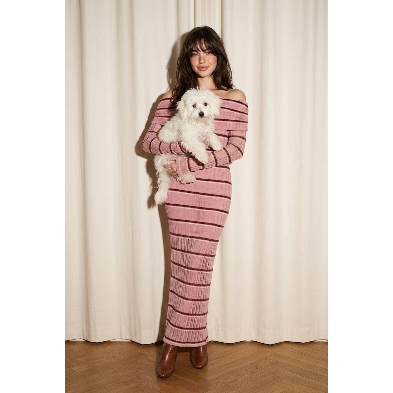 Striped Off-the-Shoulder Maxi Dress