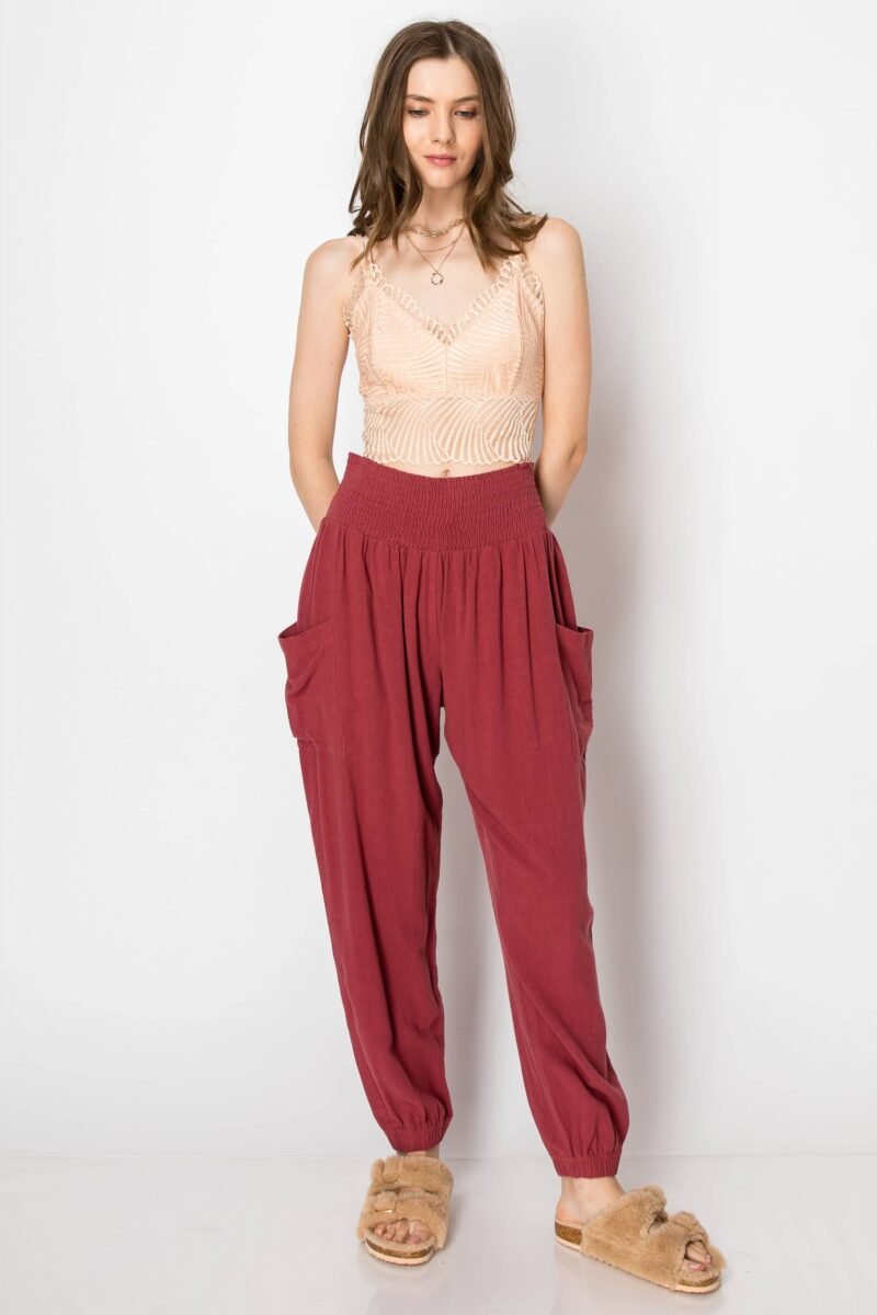 Smocked Waistband Heavy Linen Harlem PANTS