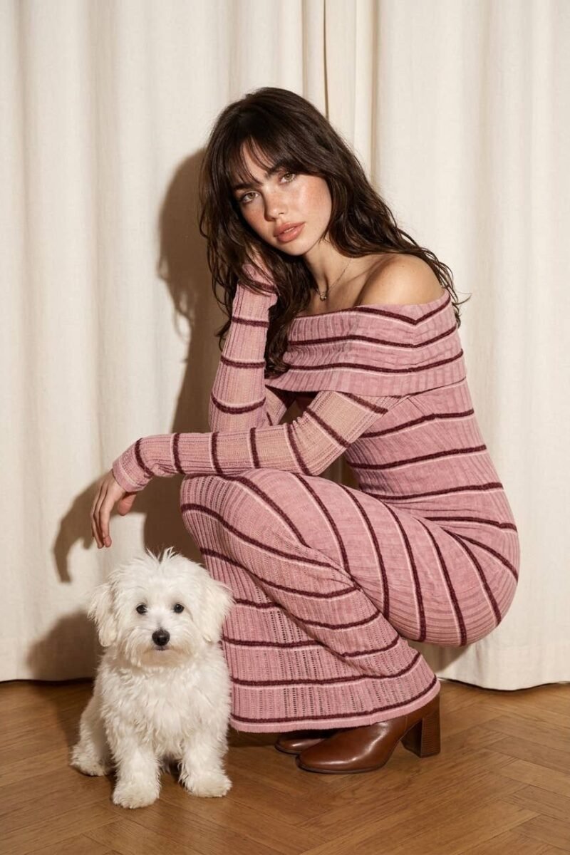 Striped Off-the-Shoulder Maxi Dress
