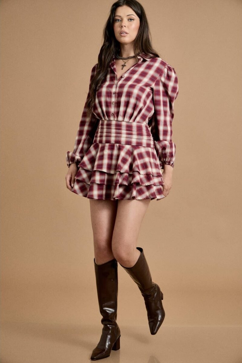 Holiday Plaid Ruffle Mini Dress